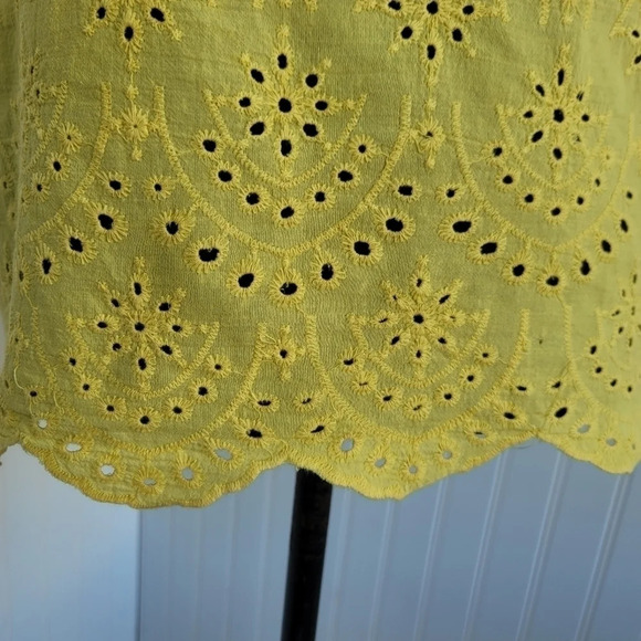Shein Yellow Boho Scalloped Eyelet Blouse Womens Cotton Blend Keyhole 2XL - Picture 4 of 9